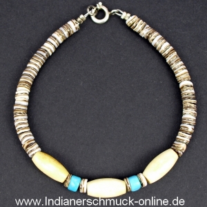 Armband Knochen mit T�rkis und Muschel Indianerschmuck