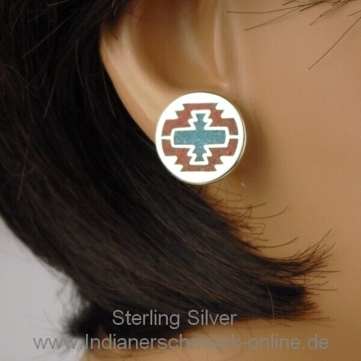 T�rkis Koralle Ohrstecker Indianerschmuck