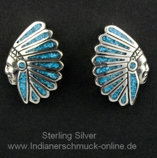 Indianhead Ohrstecker T�rkis Indianerschmuck