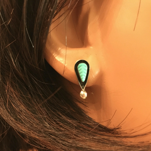 Blatt T�rkis Ohrstecker Zuni Indianerschmuck