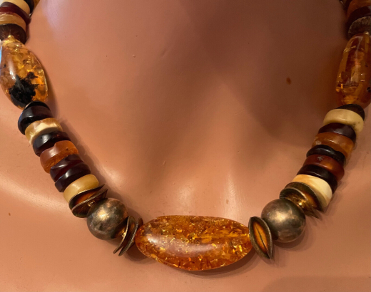 Natur Bernstein Collier bunt mit Zwischenteilen