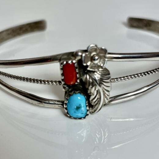 T�rkis Koralle floraler Armreif Navajo Handarbeit