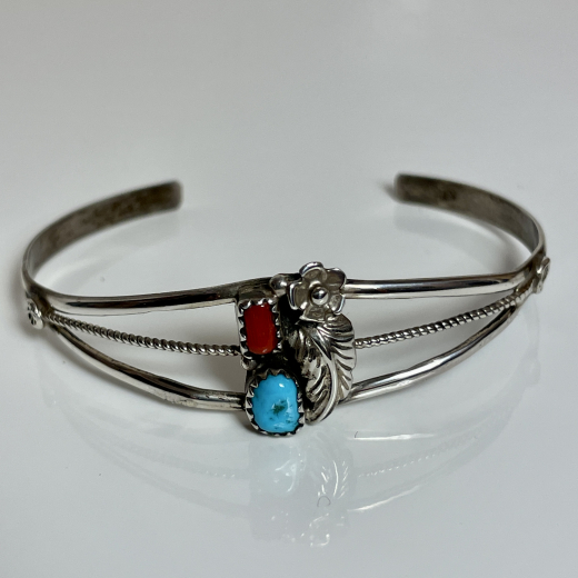 T�rkis Koralle floraler Armreif Navajo Handarbeit