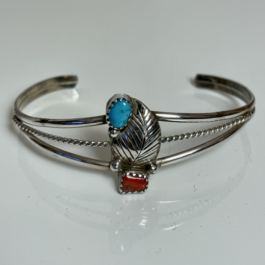 T�rkis Koralle floraler Armreif Navajo Handarbeit