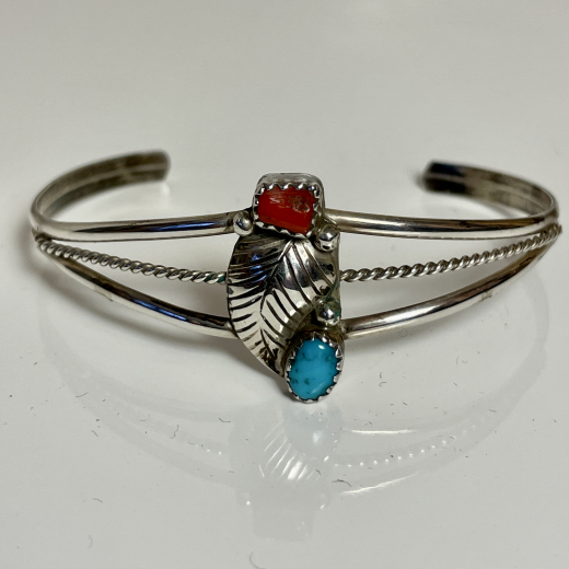 T�rkis Koralle floraler Armreif Navajo Handarbeit