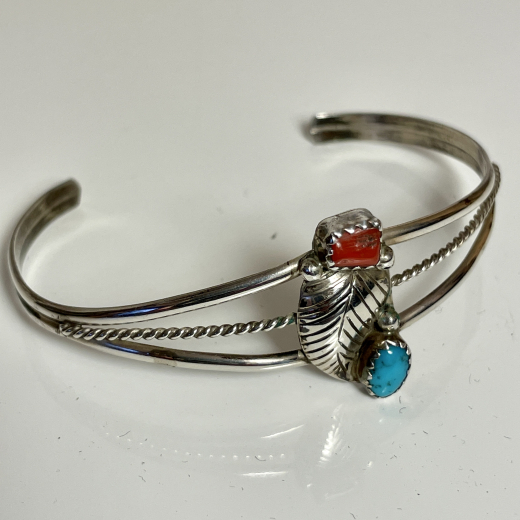 T�rkis Koralle floraler Armreif Navajo Handarbeit