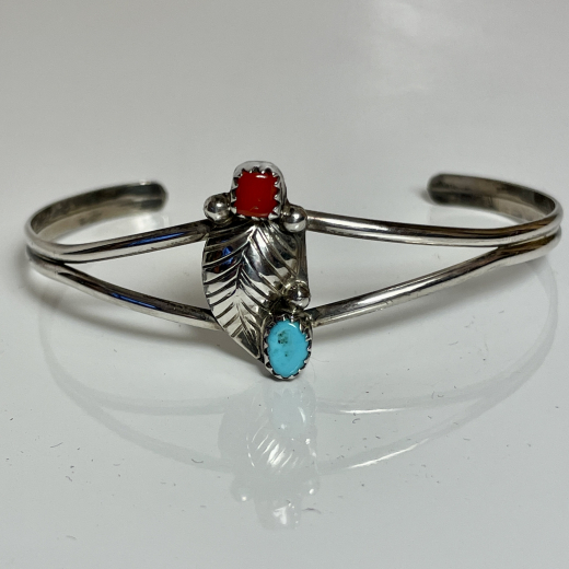 T�rkis Koralle floraler Armreif Navajo Handarbeit