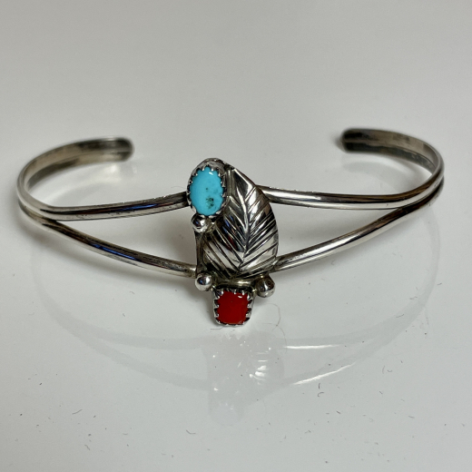 T�rkis Koralle floraler Armreif Navajo Handarbeit