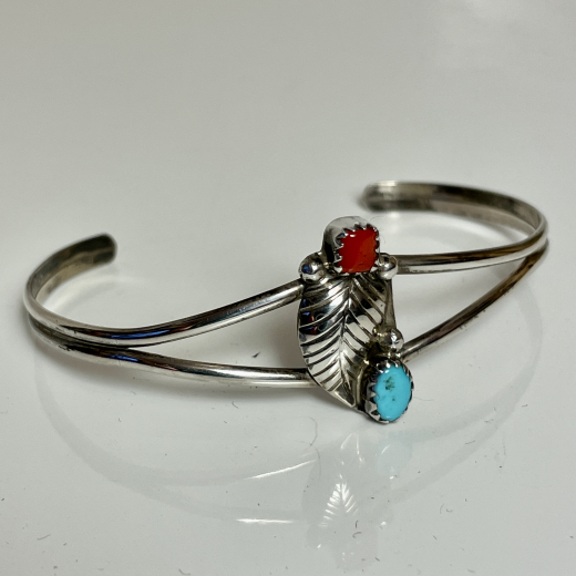T�rkis Koralle floraler Armreif Navajo Handarbeit