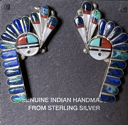 Sunface Warbonnet Ohrstecker Lapis T�rkis Zuni Handarbeit