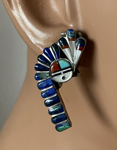 Sunface Warbonnet Ohrstecker Lapis T�rkis Zuni Handarbeit