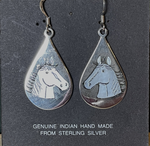 Etched Inlay Pferd Ohrh�nger Zuni Handarbeit