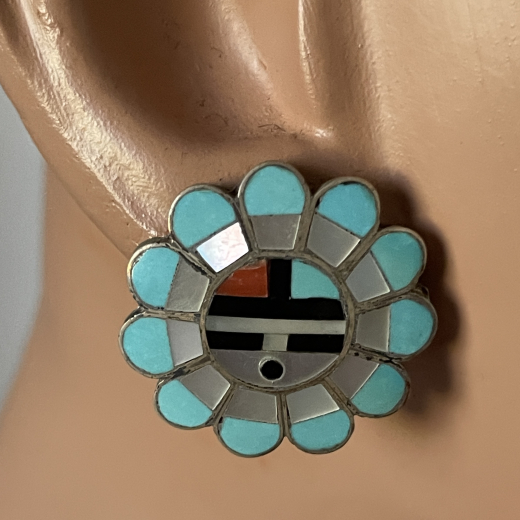 Sunface Sun God Multicolour Ohrstecker Zuni Handarbeit