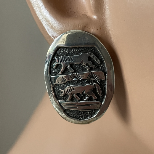 Pferde Appliqu� Sterlingsilber Ohrstecker Navajo Handarbeit