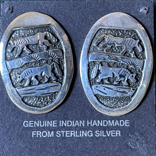 Pferde Appliqu� Sterlingsilber Ohrstecker Navajo Handarbeit