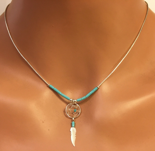 Traumf�nger Liquidkette mit T�rkis und Feder