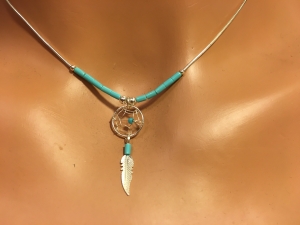 Traumf�nger Liquidkette mit T�rkis und Feder