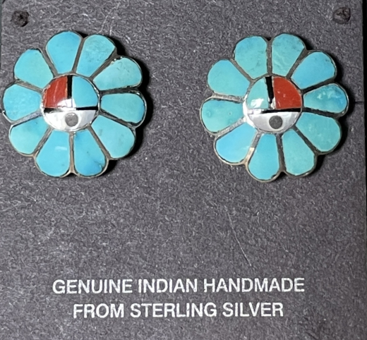 Sunface Ohrring in T�rkis Zuni Indianerschmuck