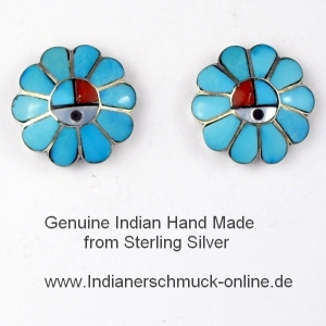 Sunface Ohrring in T�rkis Zuni Indianerschmuck