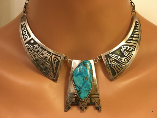 Hopi Overlay Collier mit T�rkis Hopi Indianerschmuck