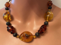 Natur Bernstein Collier bunt mit Leder