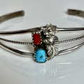 T�rkis Koralle floraler Armreif Navajo Handarbeit