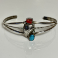 T�rkis Koralle floraler Armreif Navajo Handarbeit