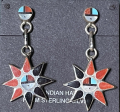 Sunface Sonnengesicht Ohrh�nger Koralle Jet Zuni Handarbeit