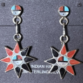 Sunface Sonnengesicht Ohrh�nger Koralle Jet Zuni Handarbeit