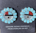 Sunface Sun God T�rkis Inlay Ohrstecker Zuni Handarbeit