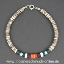 Armband Muschel mit T�rkis und Koralle Indianerschmuck