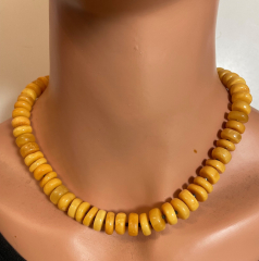 Bernstein Scheiben Kette in goldgelb