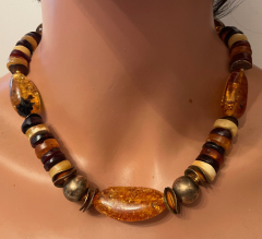 Natur Bernstein Collier bunt mit Zwischenteilen