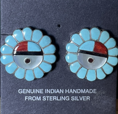 Sunface Sun God T�rkis Inlay Ohrstecker Zuni Handarbeit